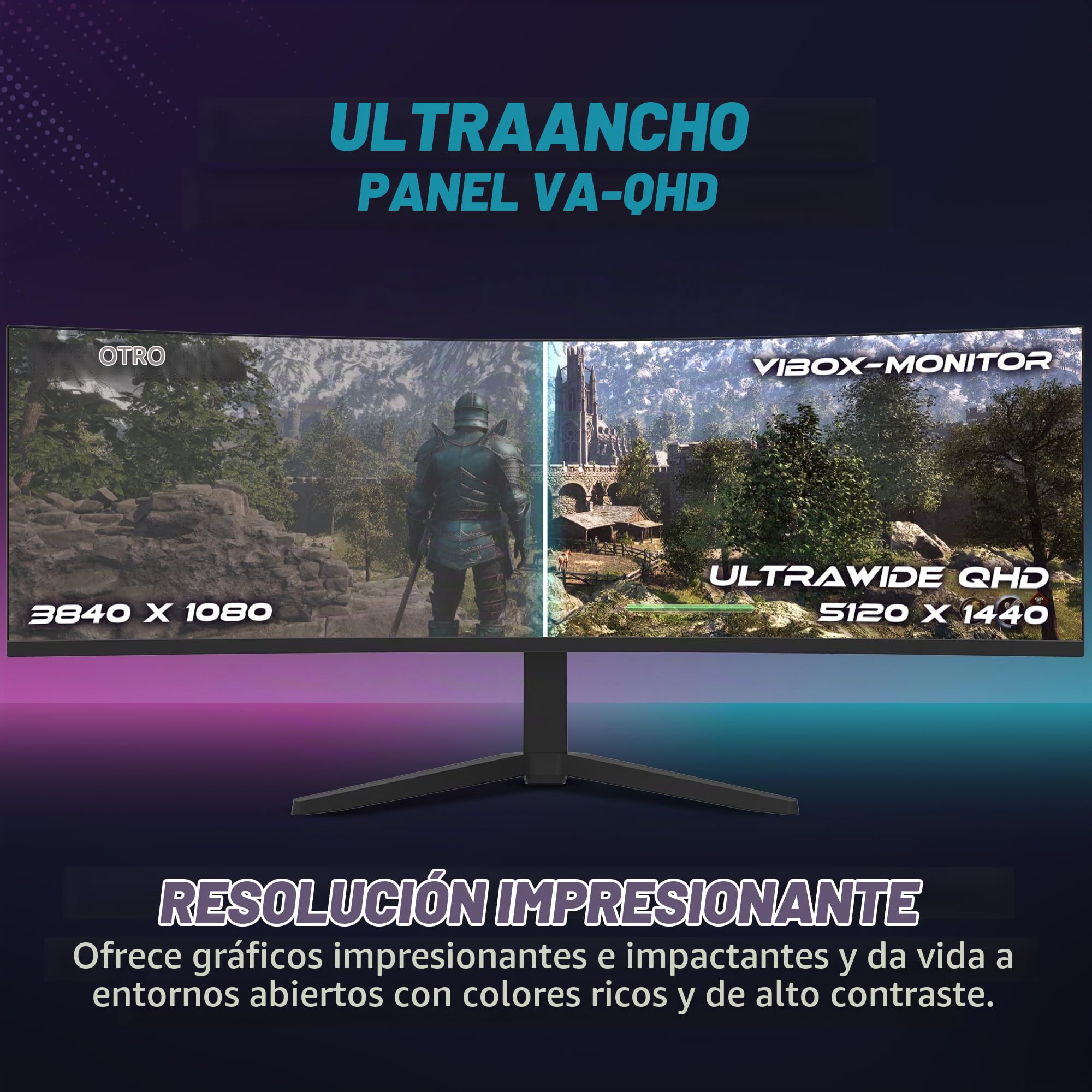 Vibox 49 Pulgadas, Monitor Gaming 165Hz, Curvo Ultra-Ancho – DQHD, 1 ms, Adaptive Sync, HDMI y DP