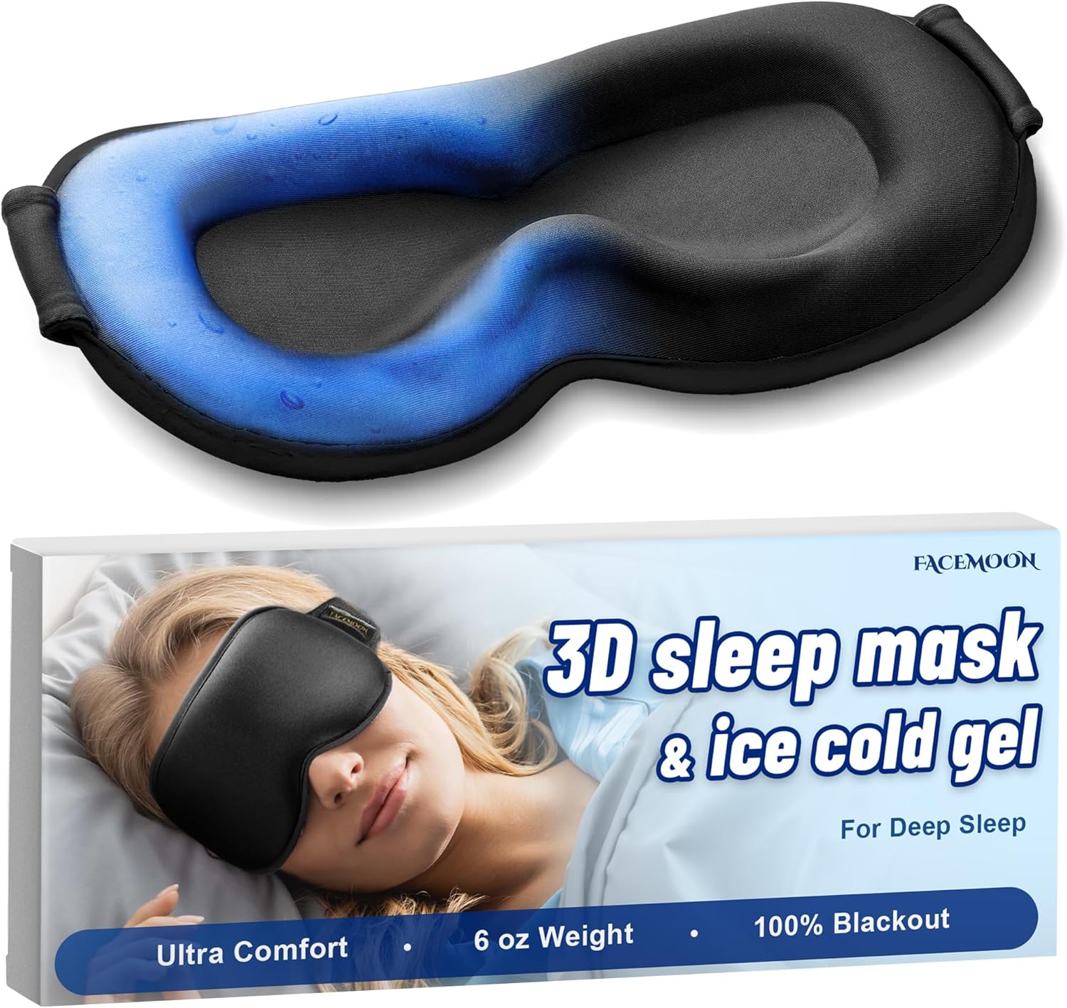 3D Cooling Gel Sleep Mask: 6oz Weighted Blackout Eye Mask for Women Men with Reusable Ergonomic Non-Toxic Ice Cold Gel, for Tired Eyes Migraine Relief Eyelash Friendly Deep Relaxation Airplane Travel