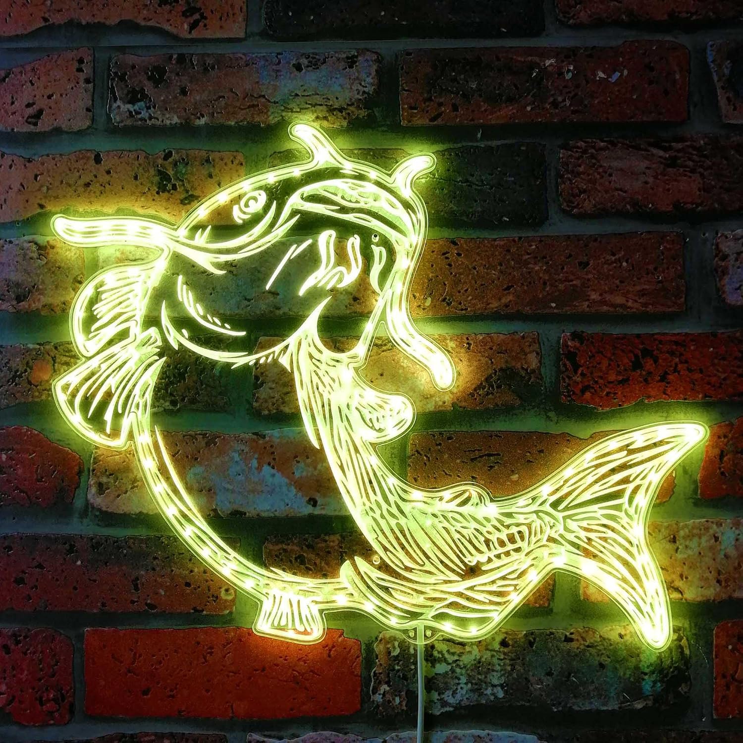 ADVPRO Black Catfish Fishing RGB Dynamic Glam LED Sign - Cut-to-Edge Shape - Smart 3D Decoration - Multicolor Signage st06s43-fnd-i0232-c
