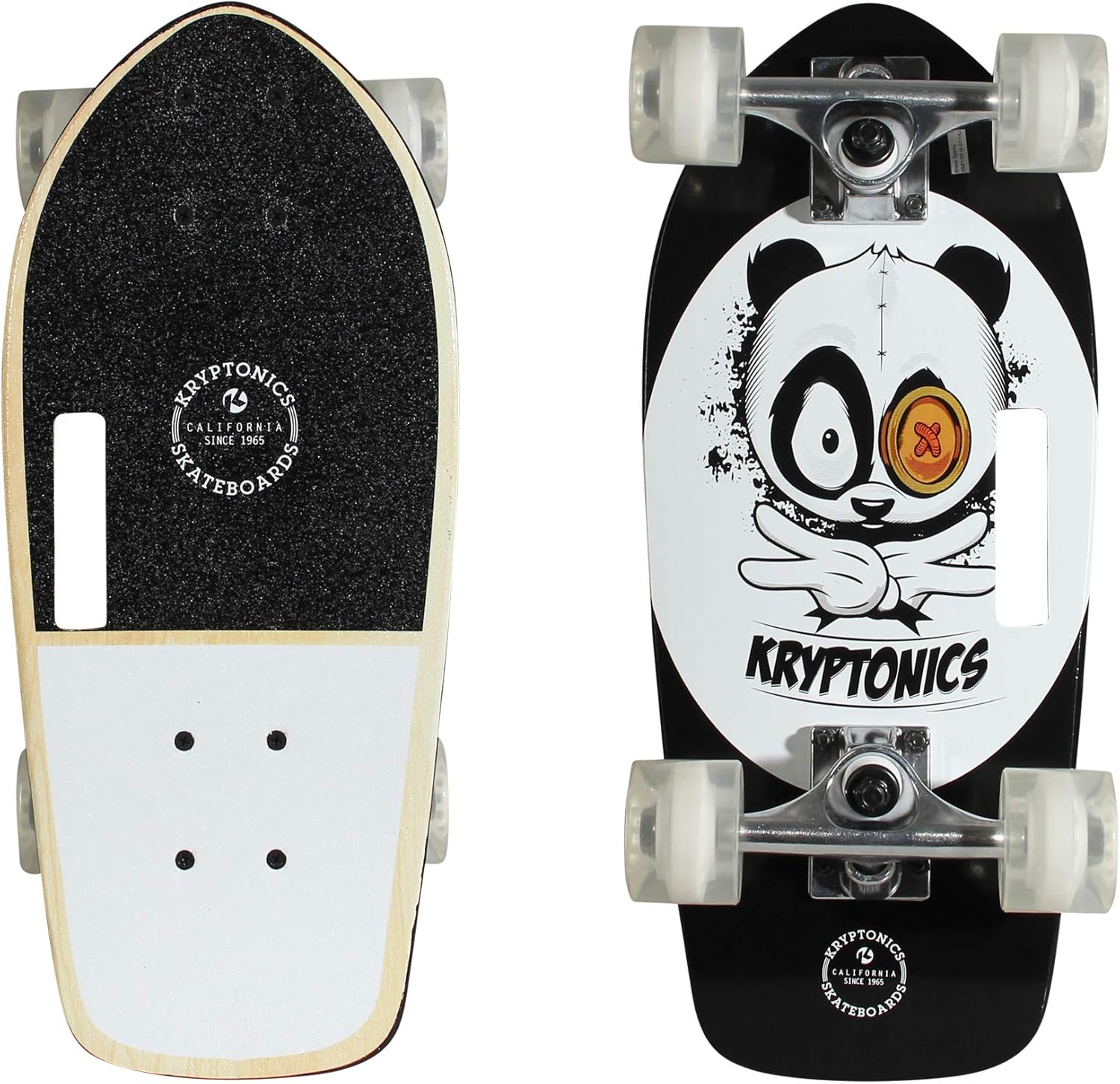 Kryptonics Stubby 19 Inch Complete Skateboard - Panda Vibes, Black