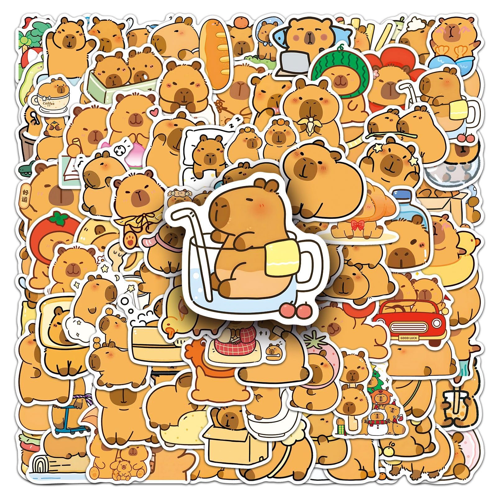 100 Pcs Capybara Graffiti Stickers for Water Bottles,Guitar,Bicycle,Laptop,Skateboard,Computer,Beaver Animal Cute Style Stickers Waterproof Vinyl,Scrawl Decoration for Girls Boys Children Teens