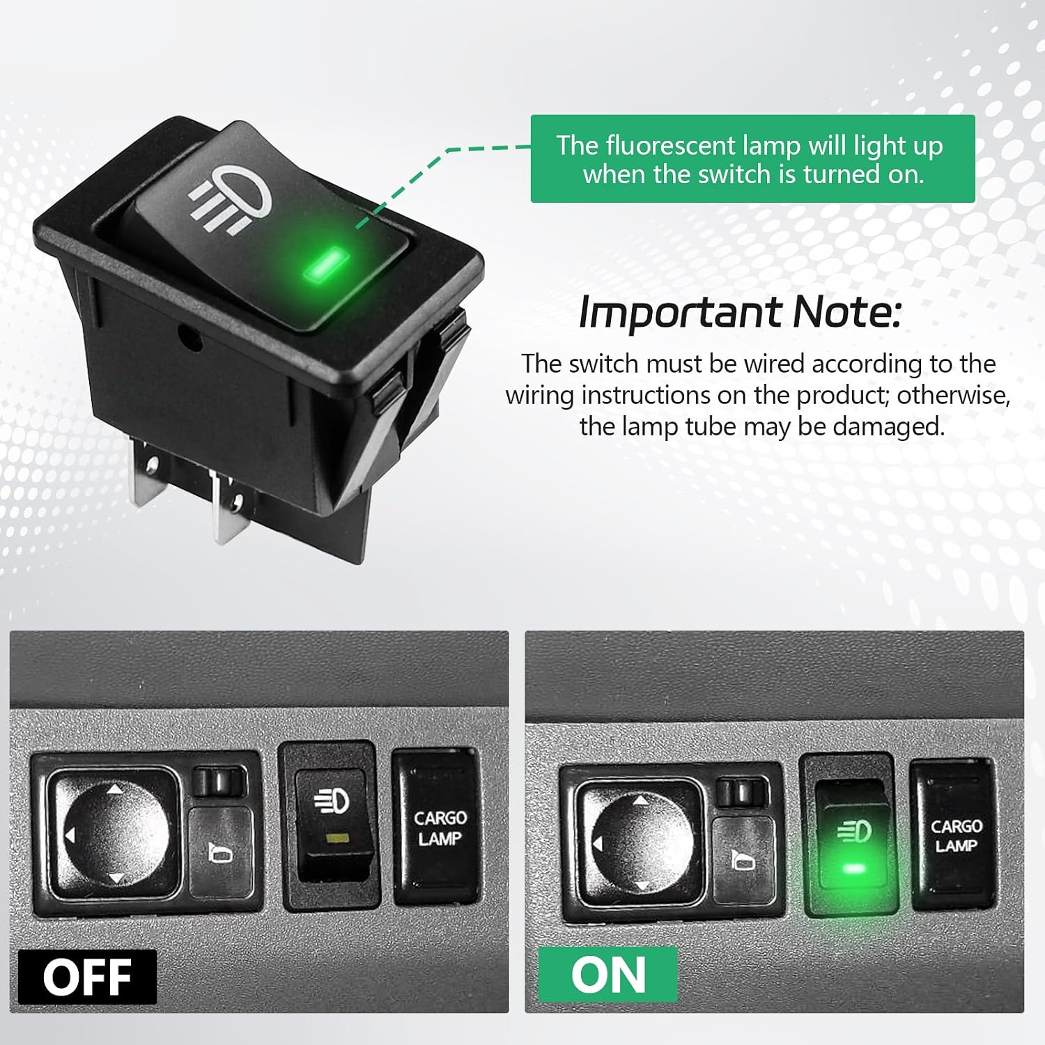 Car Fog Light Toggle Switch DC 12V 35A, 4 Pin ON/Off Switch Replacement for Fog Lights, Front Rear Foglamp Toggle Rocker Switches with LED Light, Car Accessories (Green)