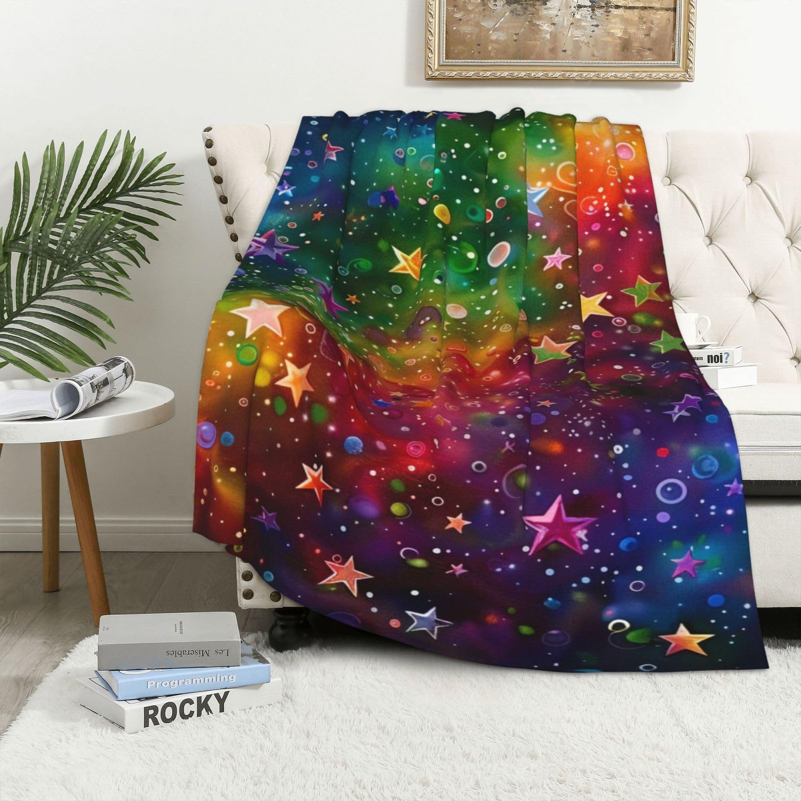 Couverture flanelle motif arc-en-ciel jolie idée cadeau douce pour lit et enfant