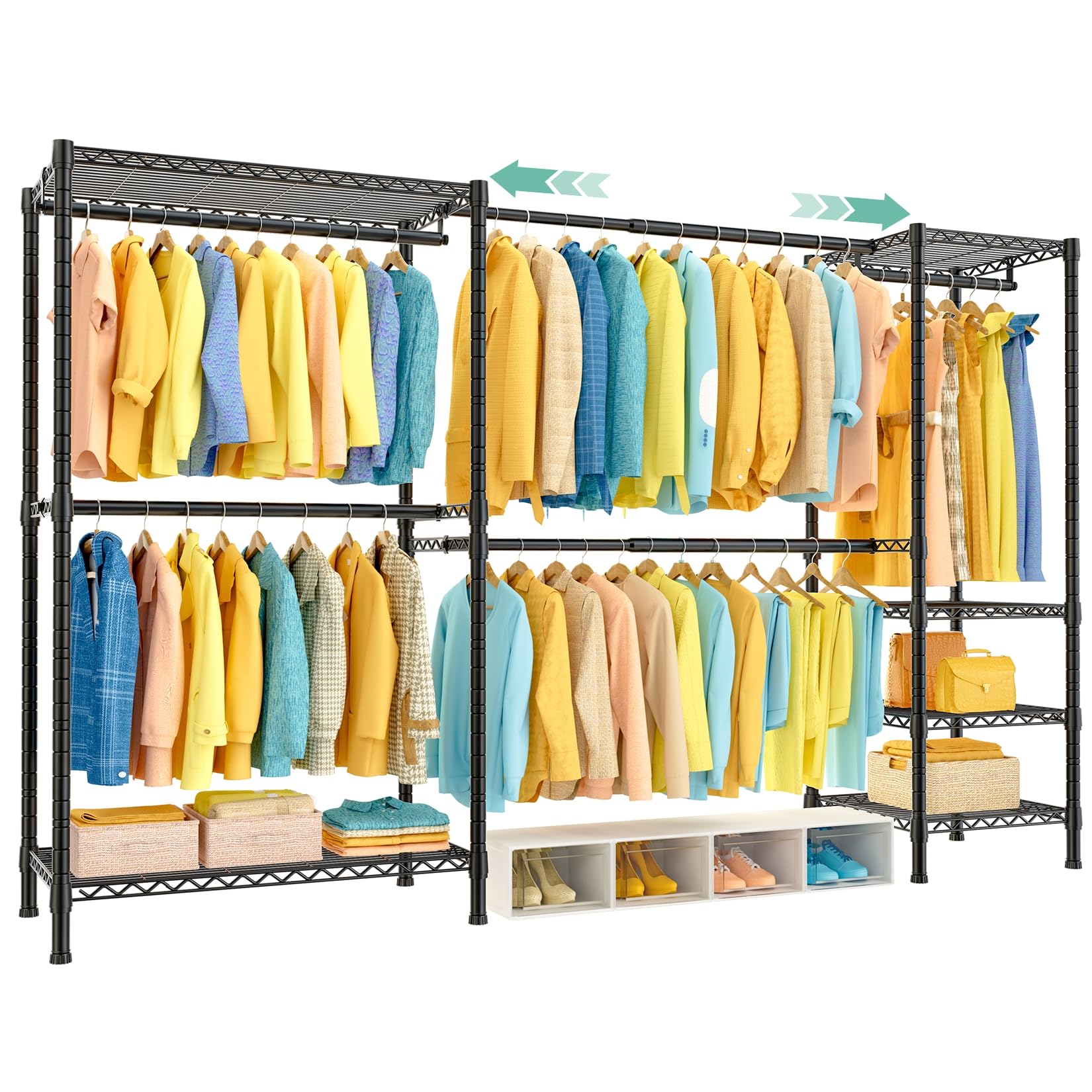 SEMHOR E01 Expandable Heavy Duty Clothes Rack Free Standing Closet System Organizer Adjustable Portable Carbon Steel Garment Clothing