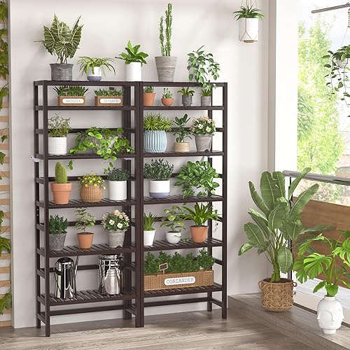 Miniatura 5 de Homykic Estanterías y estanterías de bambú de 6 niveles, estante organizador ajustable de 63.4 pulgadas de alto, estante organizador de estantería