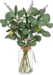 DILATATA Artificial Eucalyptus Stems in Glass Vase with Faux Water, 14" Fake Plant Eucalyptus Leaves for Home Office Farmhouse Wedding Centerpiece Décor