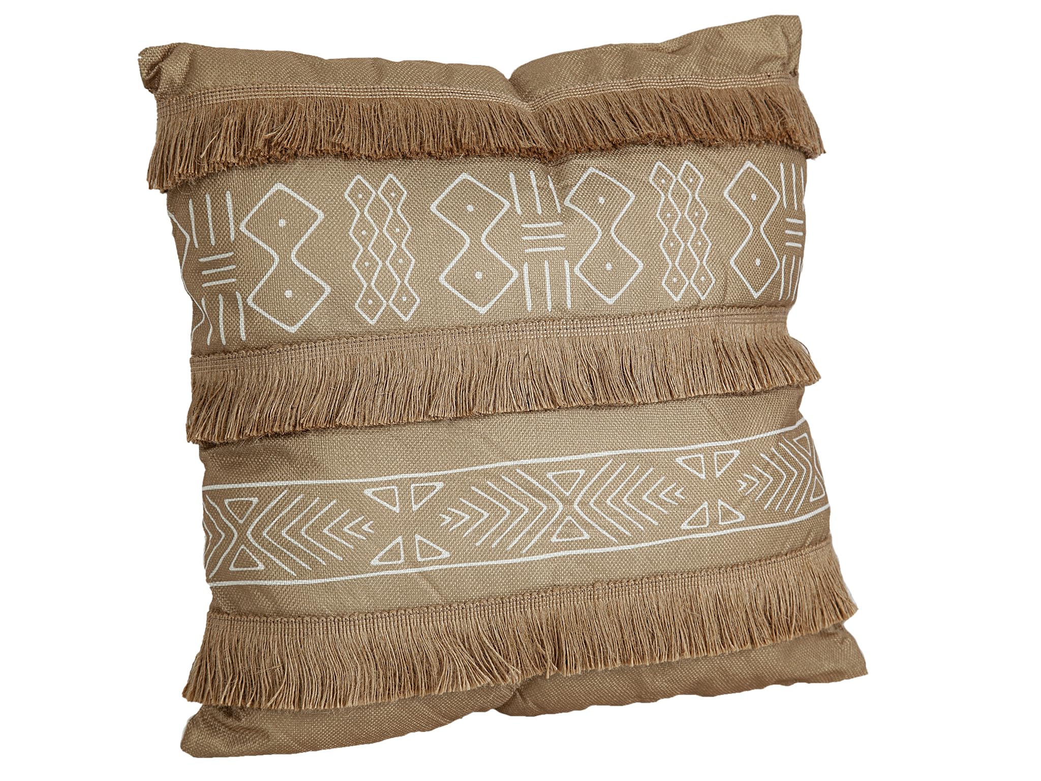 Coussin marron sophistiqué avec détails franges en tissu polyester durable