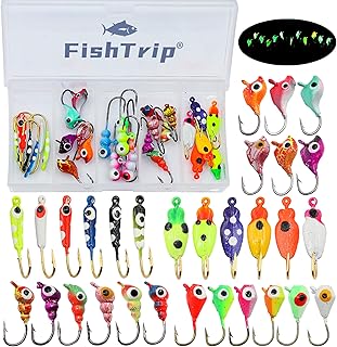 Ice Fishing Jigs Kit, 30/60Pcs Glow Ice Fishing Lure Set for Winter Ice Jigging Crappie Sunfish Perch Panfish Walleye Pike Jigs, Ice Fishing Gear with Storage Box