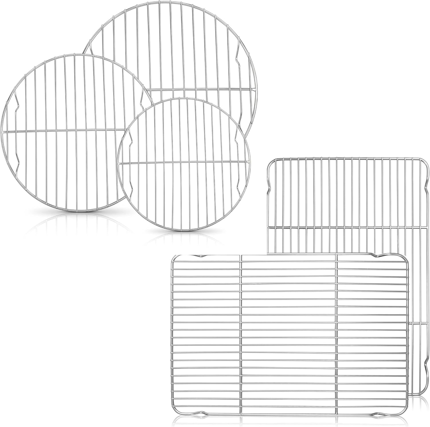 Herogo 16.5" x 11.5" Cooling Rack Set of 2 with Round Baking Rack Set of 3 for Cooling Grilling Roasting, Rust Resistance，Stainless Steel Large Baking Oven Rack, Dishwasher Safe