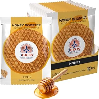 3Bros® Honey Booster® - Original Dutch Energy Waffle- Wafer Cookie - Individually Wrapped Honey Stroopwafels - Made Fresh in the USA - Box of 10