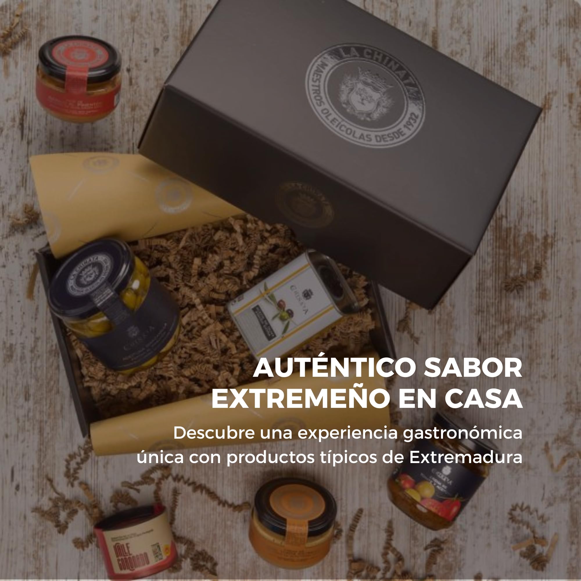 Box S Extremeño La Chinata – Selección Gourmet con Aceite de Oliva Virgen Extra, Embutidos y Mermelada – Regalo Típico de Extremadura para Degustaciones y Picoteos