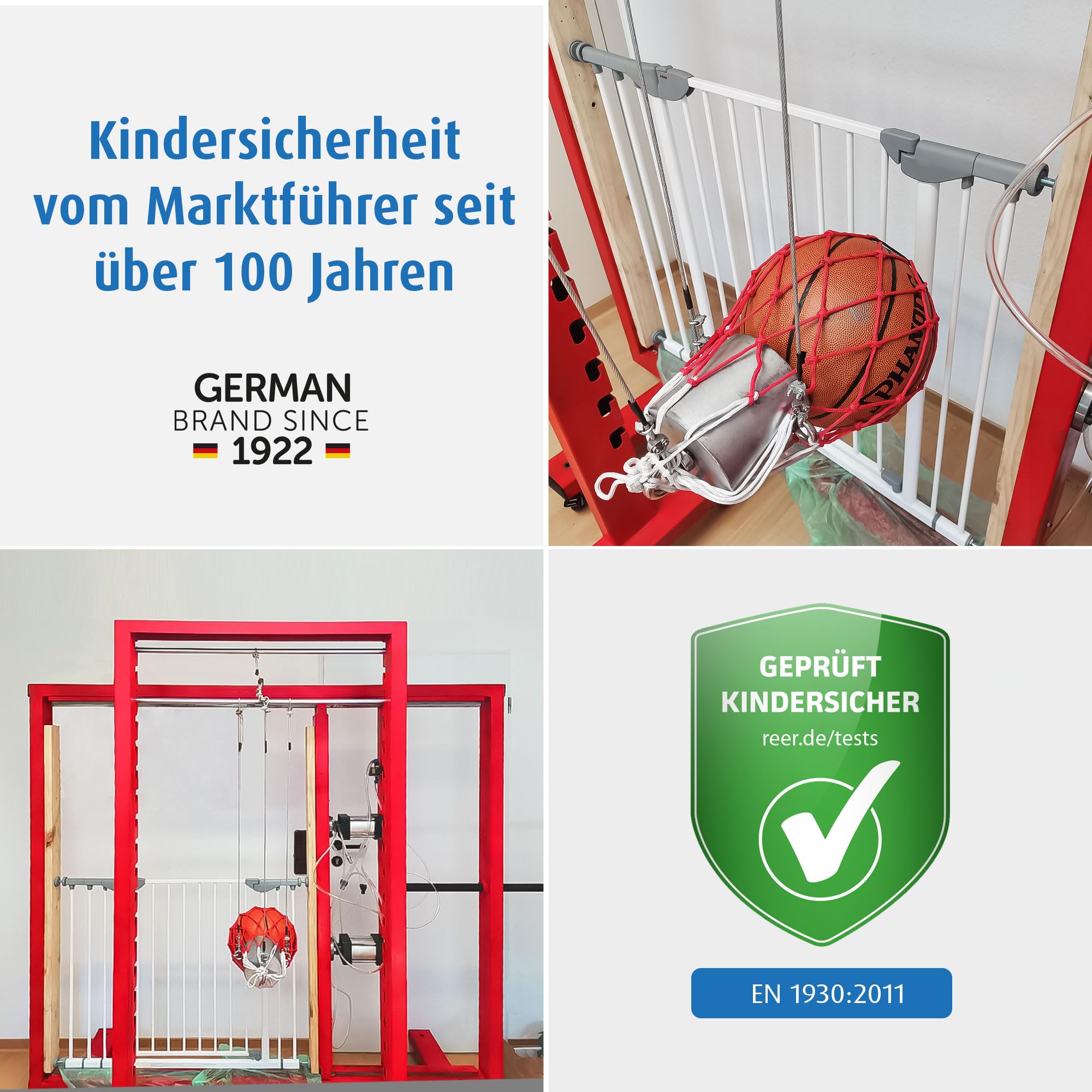 Reer Treppenschutzgitter und Türschutzgitter Basic zum Schrauben, Holz, Stabiler Halt, Durchgangsbreite 65,5-106cm, 46977, Braun, 65,5-106 cm