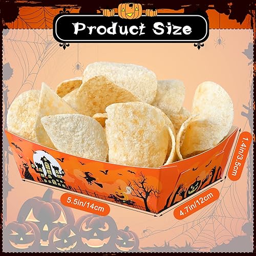 Miniatura 2 de Hoolerry Bandejas de papel de Halloween para alimentos, bandejas desechables para nachos, botes de papel, bandejas de servir para perros calientes,