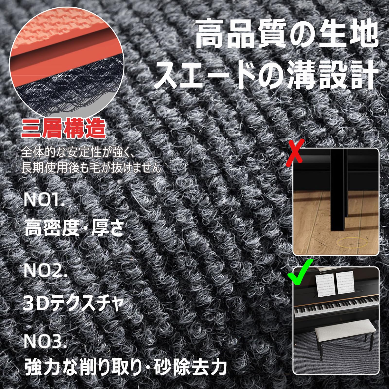 Amazon.co.jp: ピアノ用マット 長方形 ピアノの防音絨毯 電子ピアノ