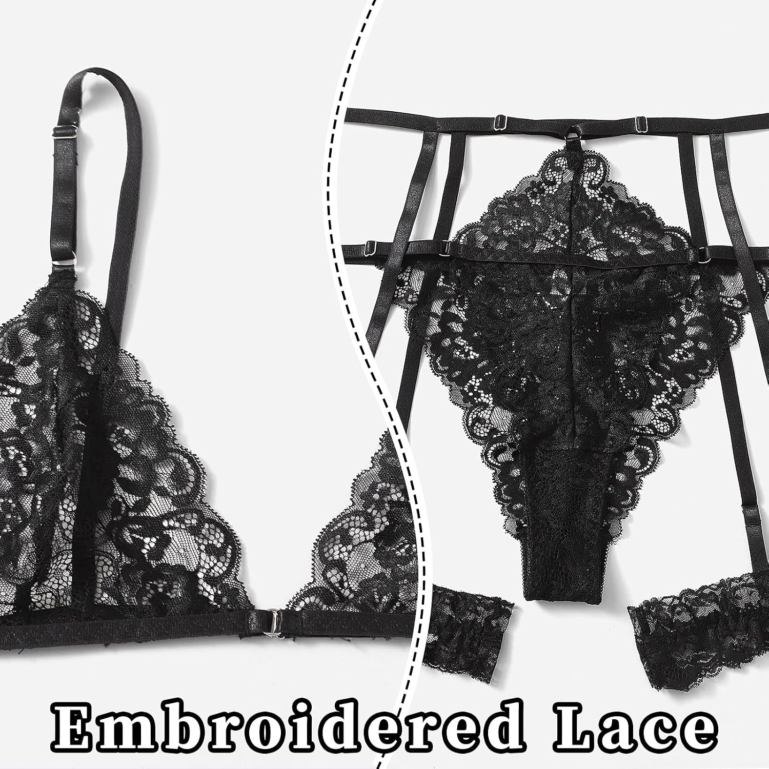 Women's 3-Piece Lace Lingerie Set Garter Belt G-String 022