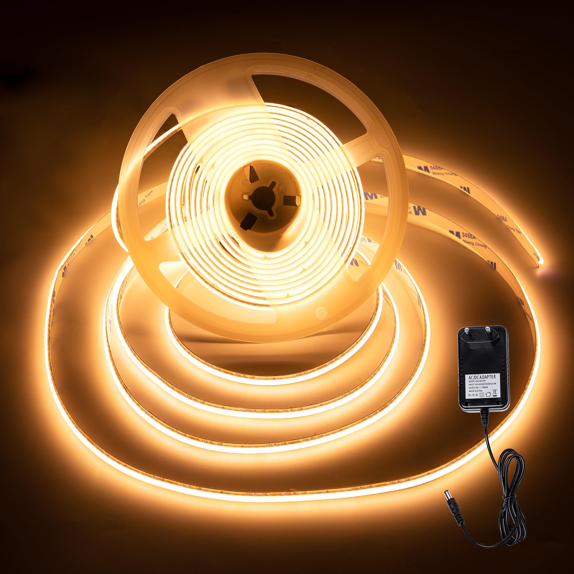 Macchiatto 5m COB LED Streifen Warmweiss 3000K, 640 LEDs Dimmbar Lichtband CRI90+, COB LED Strip Punktlos Flexible für TV Hintergrundbeleuchtung Schlafzimmer Küche Kleiderschrank