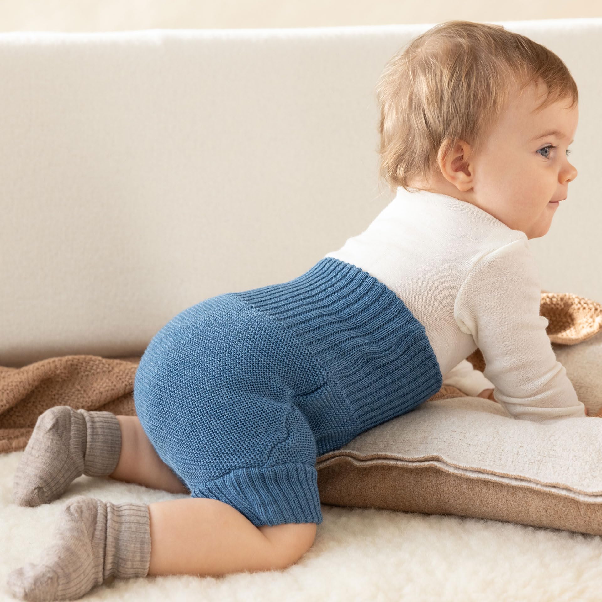 Culotte de protection grise en laine Mérinos 3-6 mois - DISANA