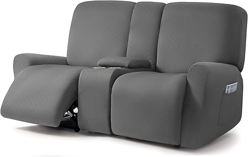 ULTICOR Sofá biplaza reclinable con diseño de jacquard cuadrado con funda de consola central, fundas elásticas para sofá de 8 piezas, funda