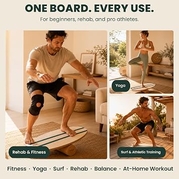 STAASH® Balance Board Trainer for Surf & Fitness – Wooden Core Strength Wobble Board | Complete Kit with Roller & 360° Cushion + FREE Online Training Access