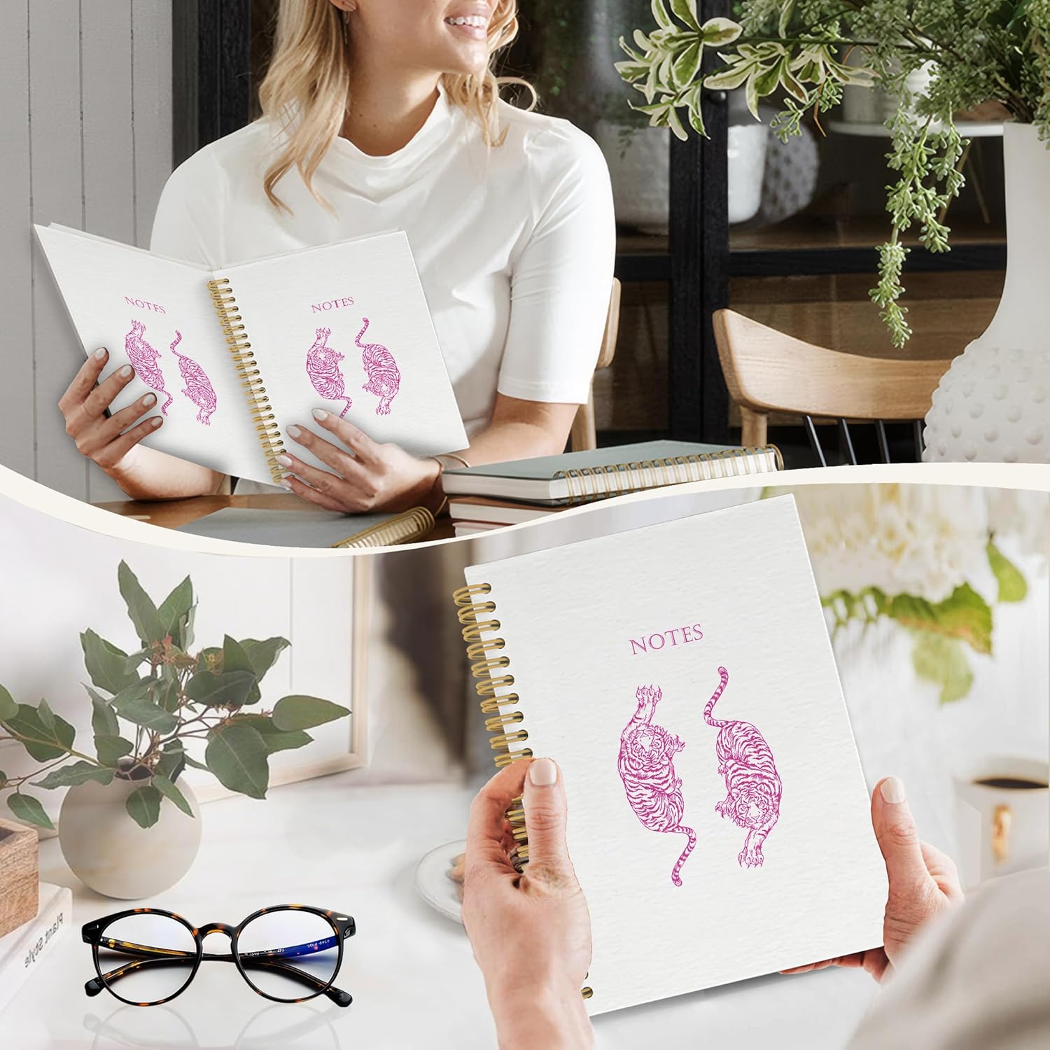 YLZlhb Pink Tiger Spiral Notebook Journal, Trendy Preppy Tigers Notebooks for Note Taking, Tiger Gifts for Women, Girly Office Supplies, Preppy Aesthetic Hardcover Spiral Journal 5.5x8.3 Inches - Image 3