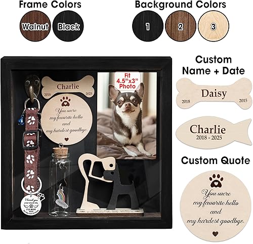 Miniatura 3 de Caja de sombra personalizada para perro, regalo conmemorativo, soporte para collar, marco de fotos, simpatía, madera, mascotas, perros, gatos,