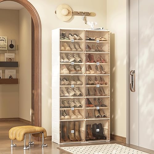 Miniatura 7 de ANTBOX Zapatero portátil organizador para entrada de armario, armario apilable para zapatos con puerta magnética transparente, contenedores grandes