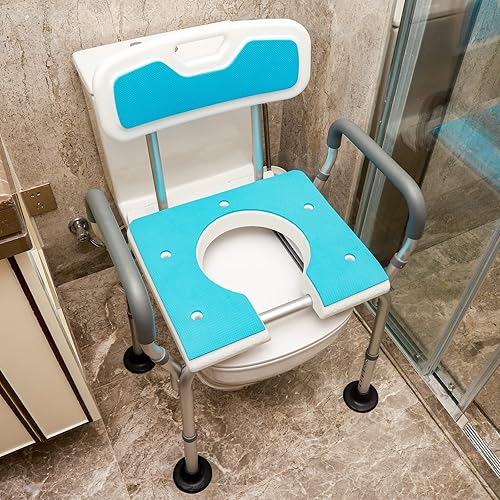 Miniatura 6 de Arkantos Silla de ducha 4 en 1, cómoda médica para personas mayores, orinal portátil con respaldo y brazos, asiento de inodoro elevado con asas,