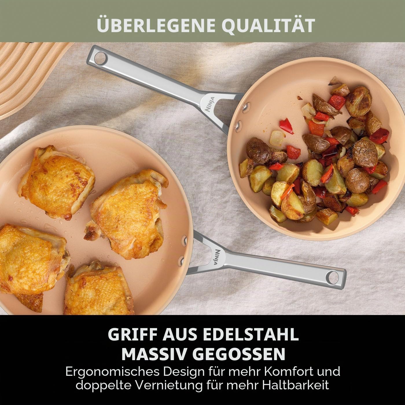Ninja Extended Life 5-teiliges Keramik-Kochgeschirr-Set, ofenfest 285 °C | (20 & 24 cm Bratpfannen + 16, 18 & 20 cm Töpfe und Deckel), antihaftbeschichtet (ohne PFAs, PFOA, Blei oder Cadmium)