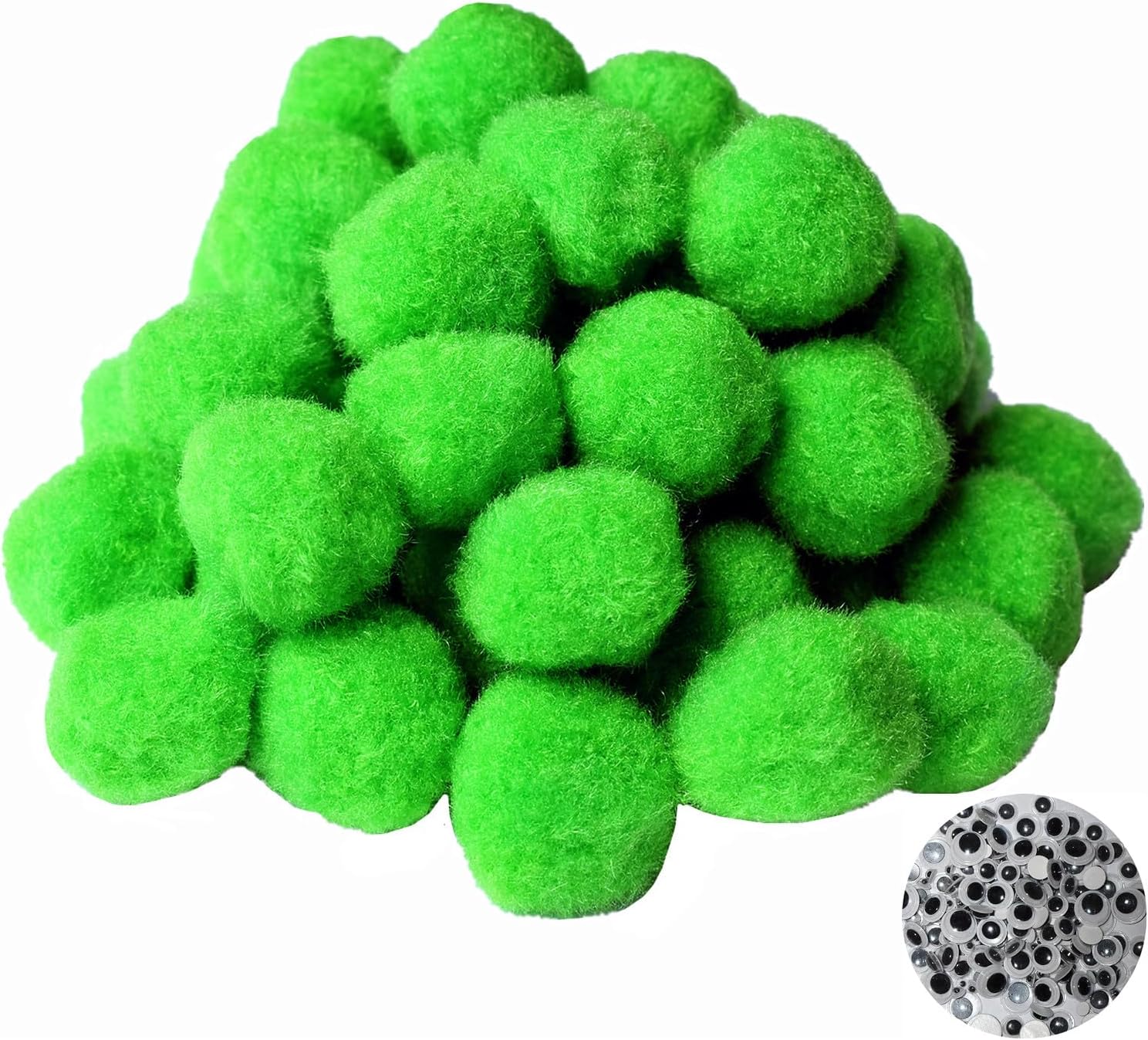1.2 in Green Pom Poms Balls Pompom (100 Pack ) with Wiggle