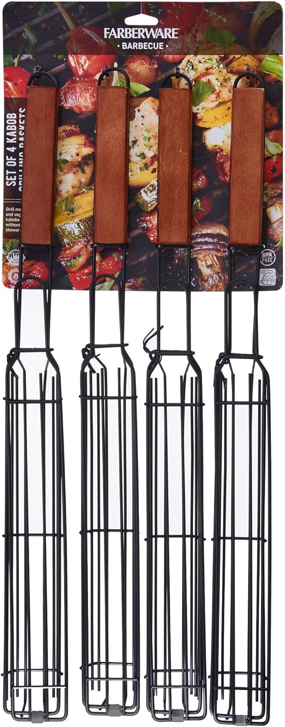 Farberware 5290494 BBQ Shish Kabob Grilling Baskets, Black and Wood