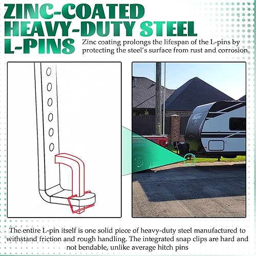 Miniatura 5 de TonGass Paquete de 2 pines L de alta calidad para enganches de distribución de peso, 4 14 pulgadas x 1 34 pulgadas con clips de presión integrados,
