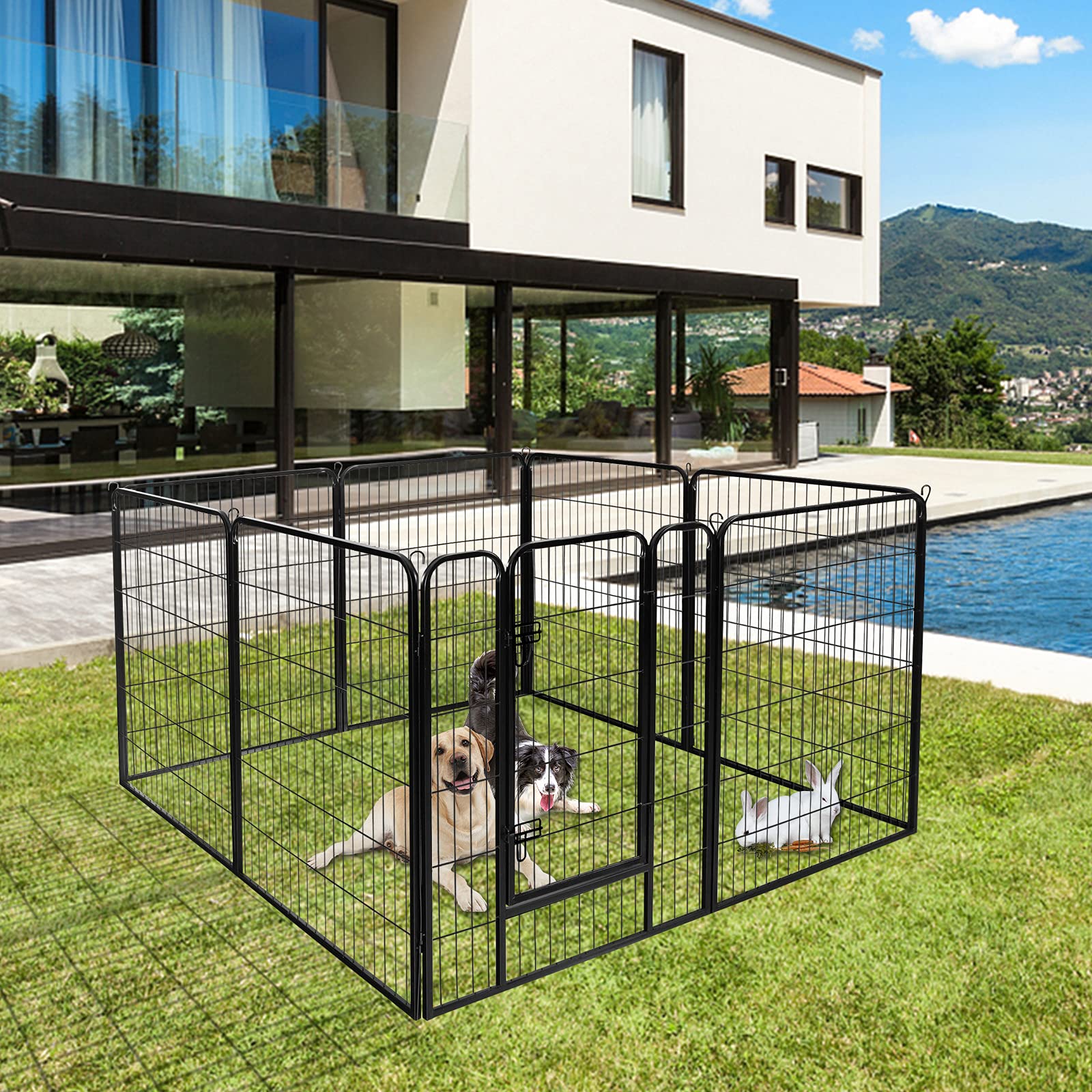 YUENFONG 8 Pièces Enclos pour Chiots Enclos de Jeu pour Chiots 80cm de Hauteur, Enclos de Jeu pour Chiens Enclos pour Chiens avec Porte, pour Chiens Lapins Animaux Domestiques (XL, 528x65x80cm)