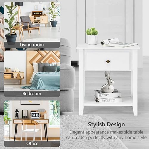 Miniatura 16 de Tangkula Mesa auxiliar con cajón, mesita de noche con cajón y estante de almacenamiento, junto a la mesa de sofá para el hogar, dormitorio, sala de