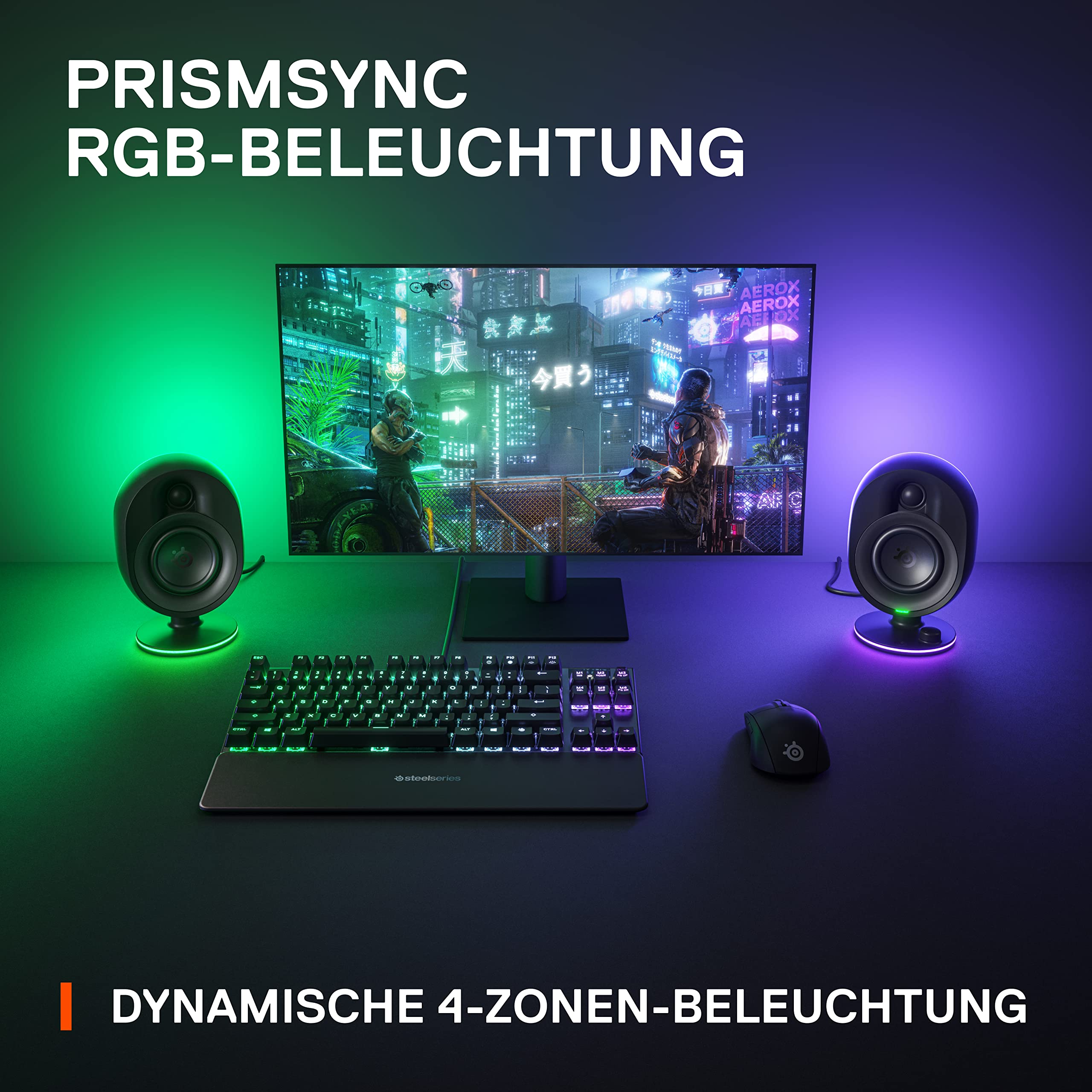 SteelSeries Arena 7 2.1 Gaming Lautsprecher 2-Wege Subwoofer RGB USB Aux optisch Bluetooth PC PlayStation Mac Black
