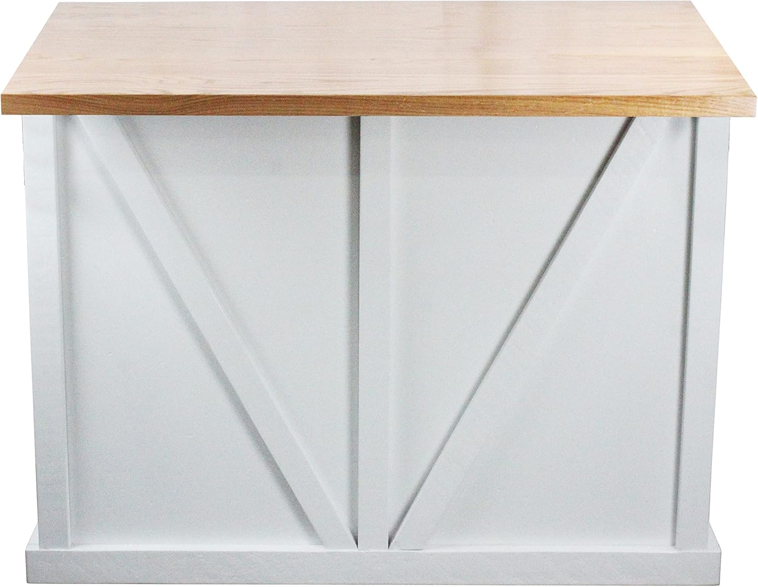 Rustic Shutter Door Kitchen Island in Bright White with Oak Top