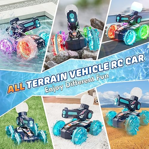 Miniatura 7 de Lehoo Castle Auto de control remoto anfibio, autos RC 4WD para niños de 8 a 12 años con pistola de agua, barco de control remoto para niños,