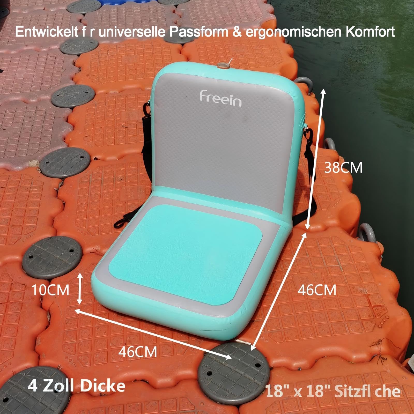 FREEIN Aufblasbarer SUP Sitz mit 4" Drop-Stitch Technologie | Hochdruck Sitzkissen bis 7 PSI für SUP & Kajak | Ergonomische Rückenlehne, verstellbare Gurte, Aufbewahrungstasche