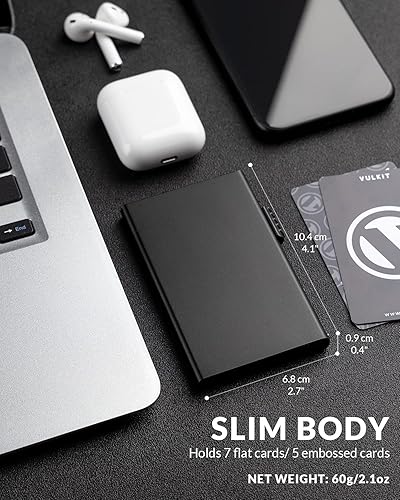 Miniatura 3 de VULKIT Tarjetero minimalista Pop Up Tarjetas RFID Protección Slim Metal Wallet, Mate negro, Minimalista