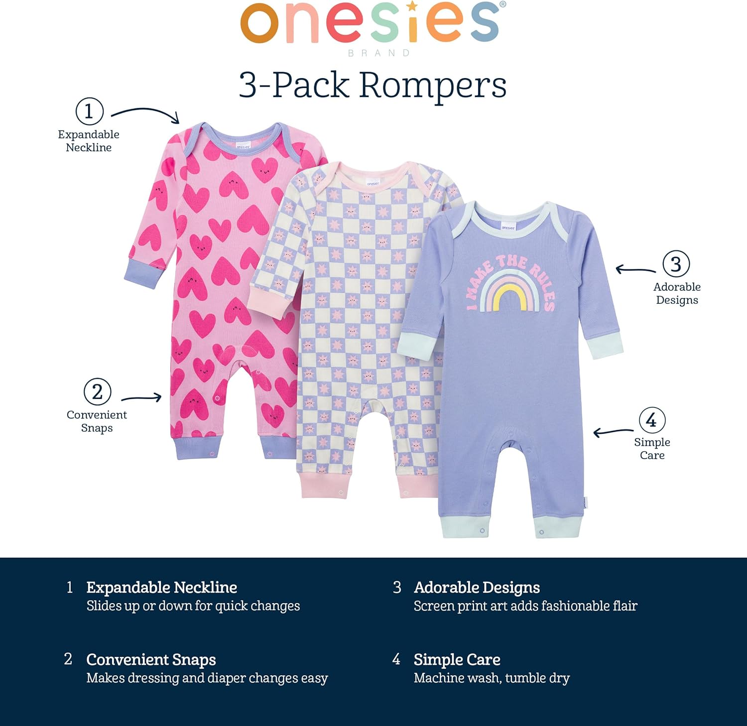 Onesies Brand unisex-baby 3-pack Cotton Romper - Image 7
