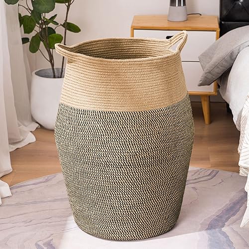 Miniatura 4 de Cesta de cuerda de algodón para la ropa sucia, 105 litros, plegable, cesta de almacenamiento de ropa para mantas, organización de lavandería,