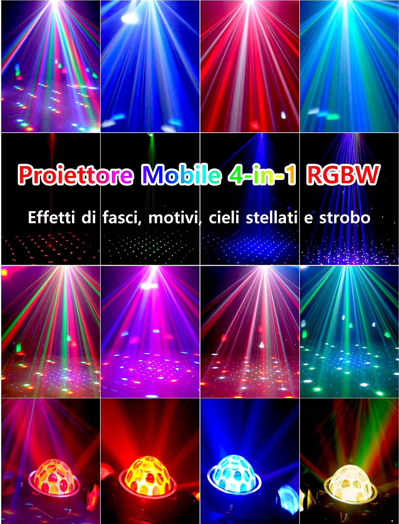 150W Luci da Discoteca a Testa Mobile, Teste Mobili Luci LED RGBW con Controller DMX e attivazione Sonora, 25CH, con Telecomando, Beam Luci da Discoteca Rotazione per Festa Discoteca DJ Bar Matrimoni