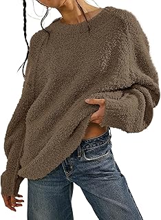 Women's Oversized Long Sleeve Crewneck Fuzzy Knit Warm Sweaters 2025 Fal...
