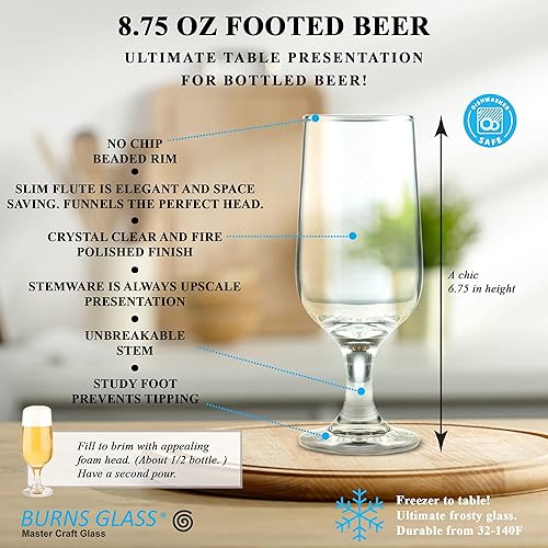 Miniatura 2 de Juego de vasos de cerveza con pies, forma de flauta, 6 vasos de cerveza gruesos para cerveza Ale, Pilsner y cerveza artesanal, piña coladas, bebidas