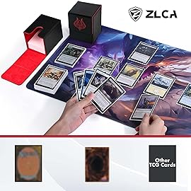 ZLCA Card Deck Box with 2 Dividers, Deck Storage Case Fits 100+ Single Sleeved, PU Leather TCG Card Case Holder for Magic Commander Yugioh(Black&Red,Skull)