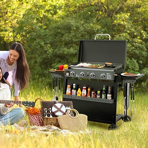 Miniatura 12 de Royal Gourmet PD4001 - Plancha de gas propano de 4 quemadores con carrito de pie extraíble, diseño convertible a mesa, parrilla superior plana con