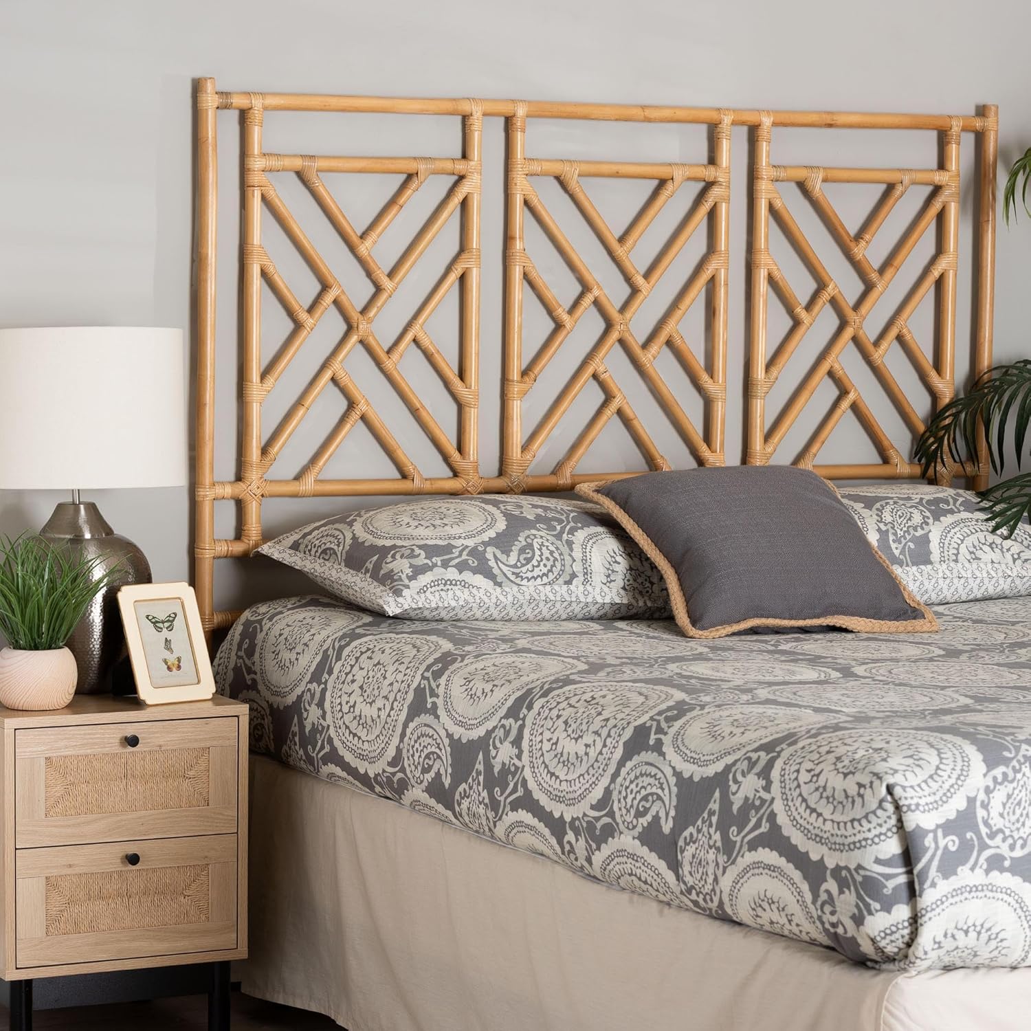Bali & pari Karavo Bohemian Natural Rattan King Size Standalone Headboard