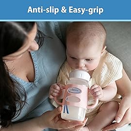 Dr. Brown\'s Wide-Neck Baby Bottle Handles, 100% Silicone, Easy Grip Removable Handles for Bottle to Sippy Cup Transition, Gray, 4m+
