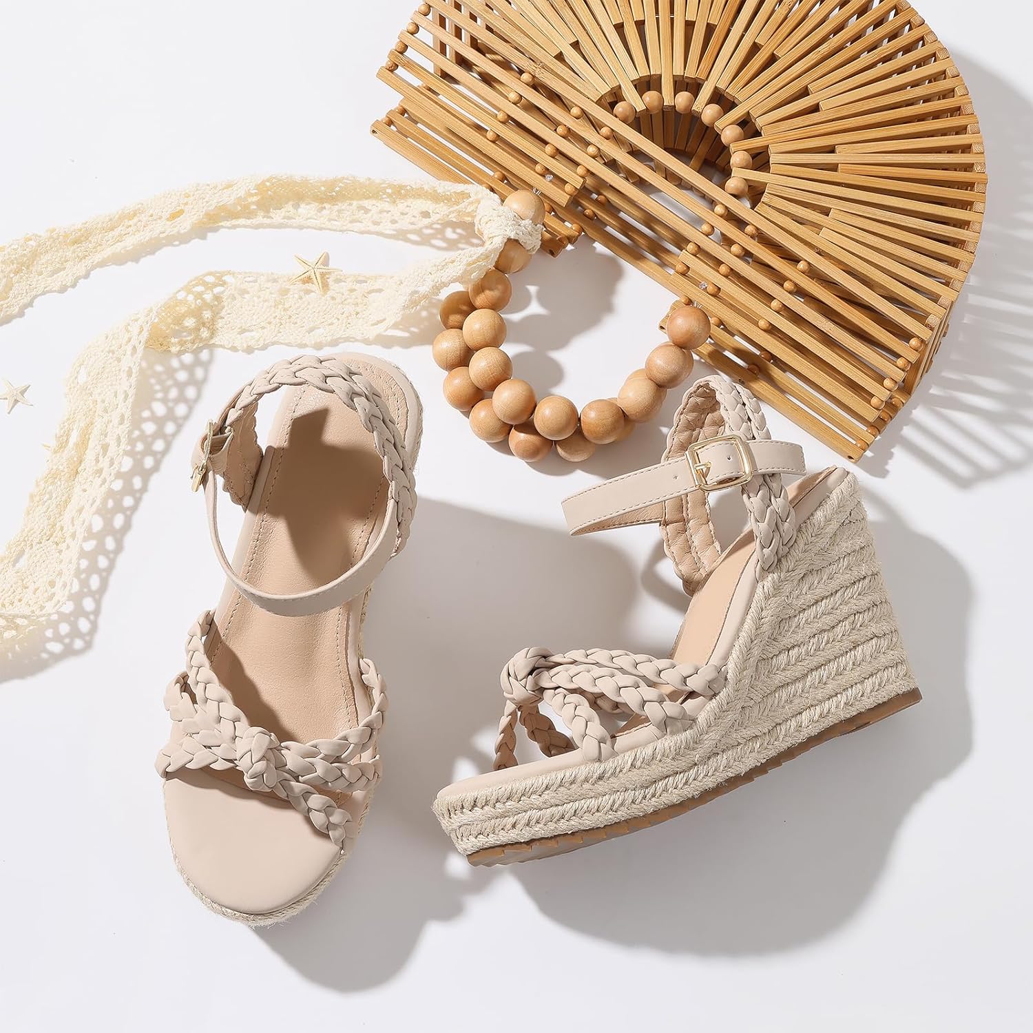 mikarka Espadrille Wedge Sandals for Women Braided Knot Ankle Strap Open Toe Platform Sandals - Image 3