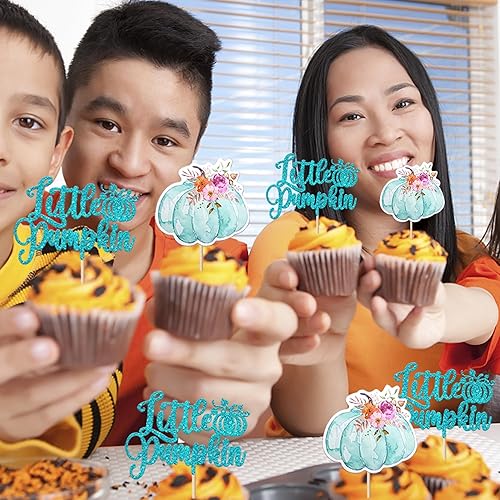 Miniatura 28 de Paquete de 24 adornos para cupcakes de calabaza con purpurina para cupcakes de calabaza para Acción de Gracias, baby shower, decoración de cupcakes