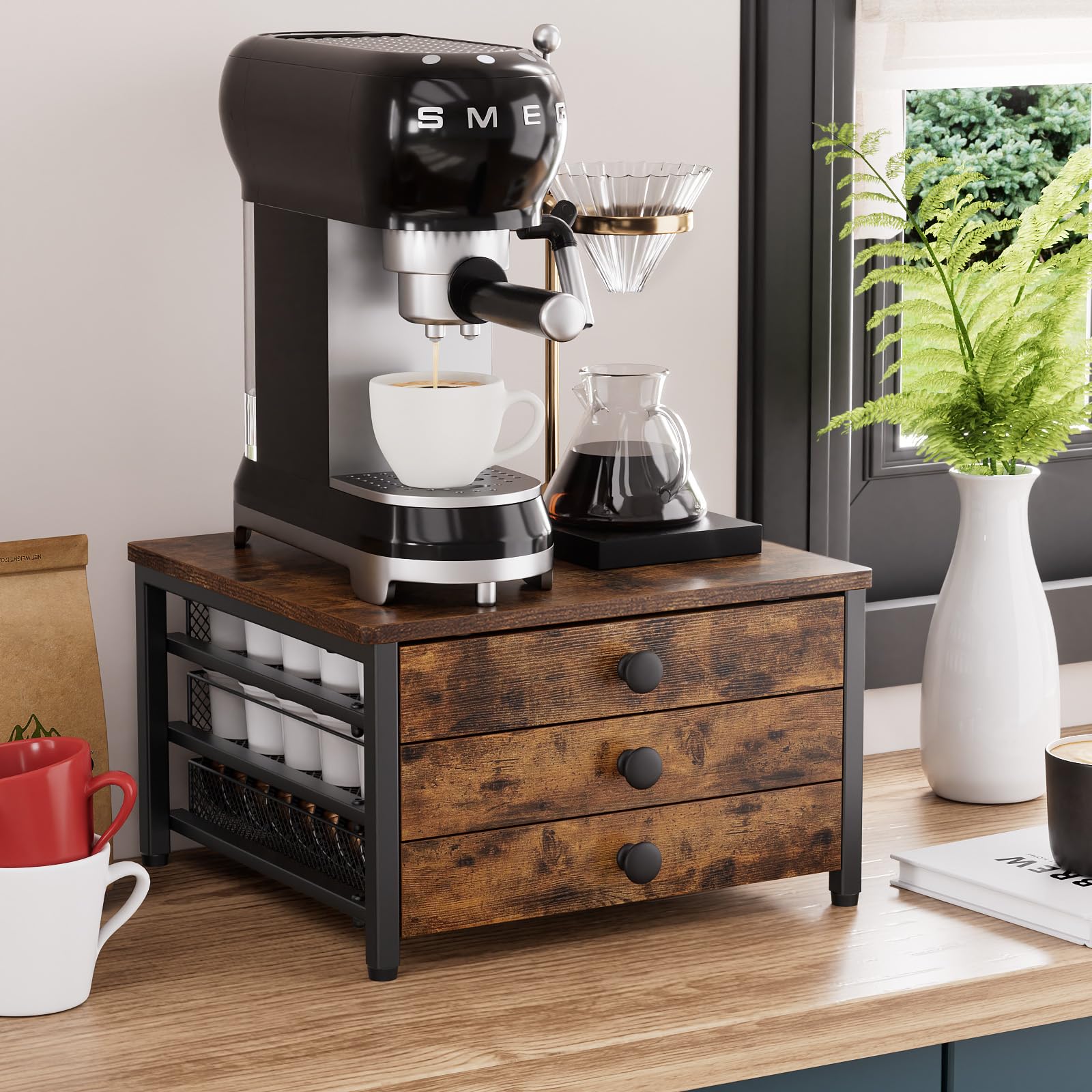 Plaviya 3-stöckige Kaffee Kapselhalter, Kaffeekapsel-Schublade für Nespresso und Keuring Kapseln, 60 Kapseln, Aufbewahrungs-Organizer, Tassenkapsel mit Schiebekörben für Kaffeebar, Küche